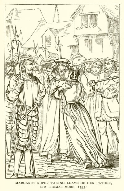 Margaret Roper tar avsked av sin far, Sir Thomas More, 1535 av English School