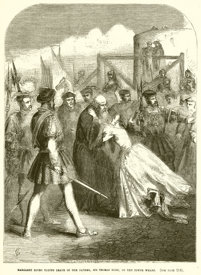 Margaret Roper tar avsked med sin far, Sir Thomas More, på Tower Wharf av English School