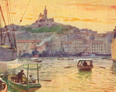 Marseilles från hamnen (färglitografi) av English School