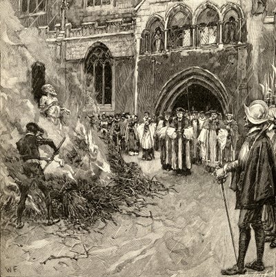 Martyrdom of John Hooper (c.1495-1555) i Gloucester av English School
