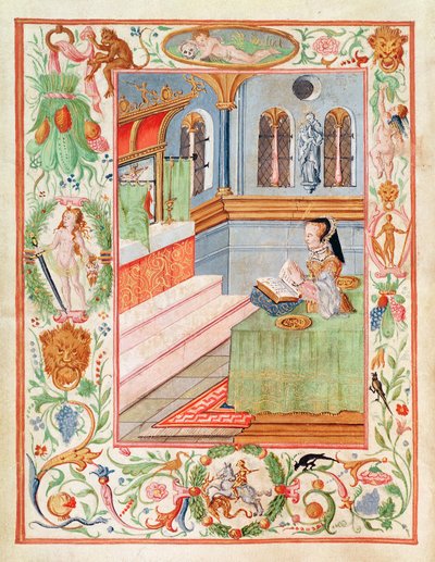 Mary I välsignande krampringar (pigment på veläng) av English School