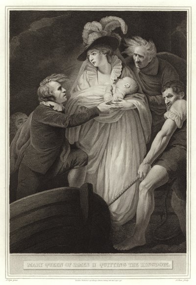 Mary Queen of James II lämnar kungariket av English School