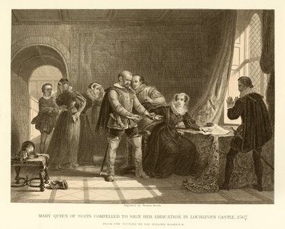 Mary Queen of Scots tvingades underteckna sin abdikation i slottet Lochleven av English School
