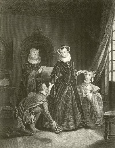 Mary Queen of Scots i slottet Lochleven av English School