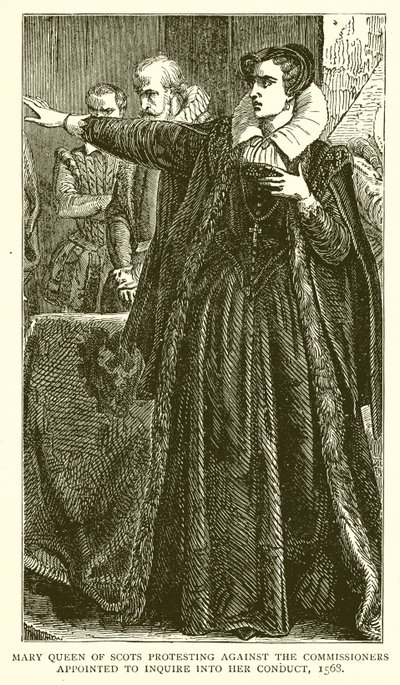 Mary Queen of Scots protesterar mot kommissionärerna som utsetts att undersöka hennes uppförande, 1568 av English School