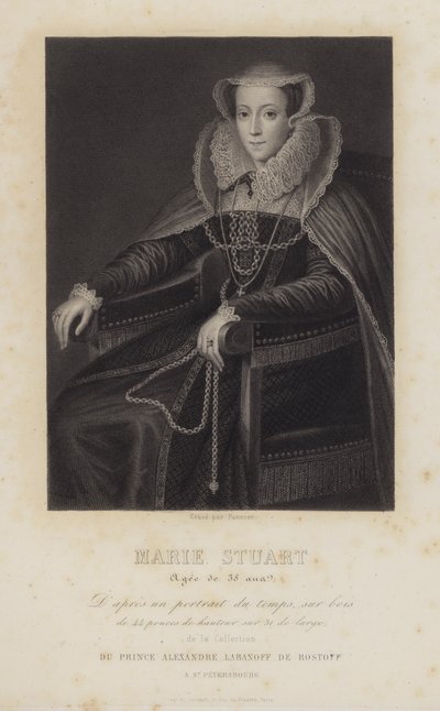 Maria Stuart, drottning av Skottland, 38 år gammal (gravyr) av English School
