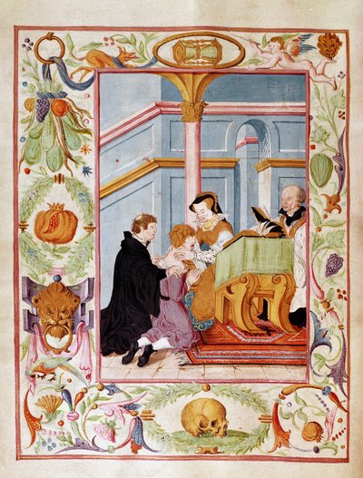 Mary Tudor (1516-58) Curing the Kings Evil (wc på papper) av English School