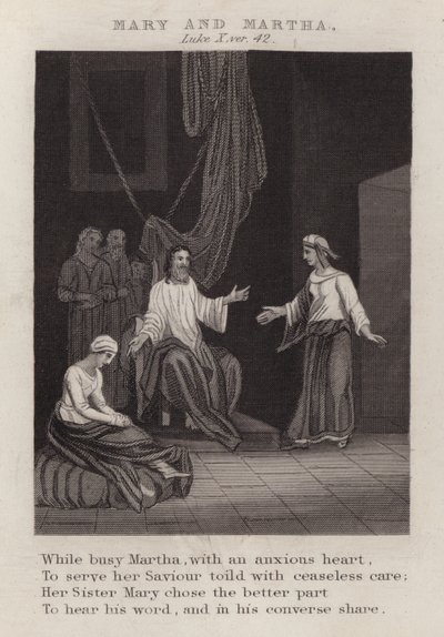 Mary och Martha, Luke X, ver 42 (gravyr) av English School