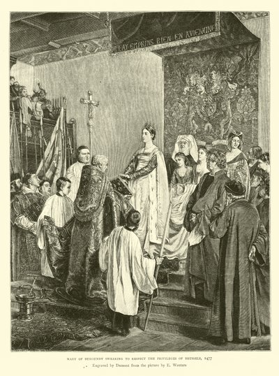 Maria av Bourgogne svär att respektera Bryssels privilegier, 1477 av English School