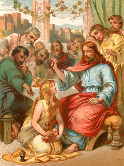 Maria tvättar Jesu fötter av English School