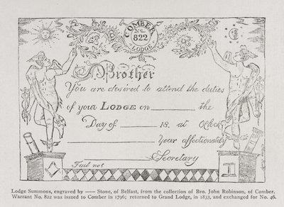 Frimurarlogekallelse, daterad 1796 av English School