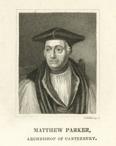 Matthew Parker, ärkebiskop av Canterbury (gravyr) av English School