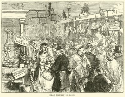 Fleischmarkt in Paris, Oktober 1870 von English School