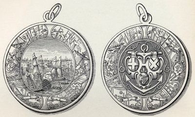 Medalj till minne av amiral Robert Blakes segrar över holländarna 1653, från A Short History of the English People av J. R. Green, publicerad 1893 av English School