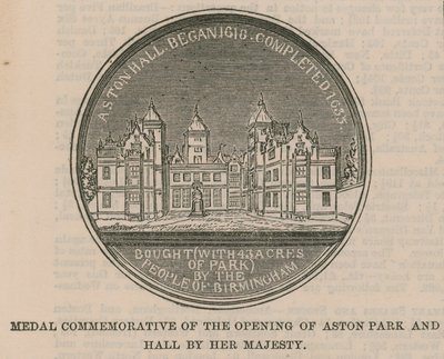 Medalj till minne av invigningen av Aston Park och Hall av Hennes Majestät av English School