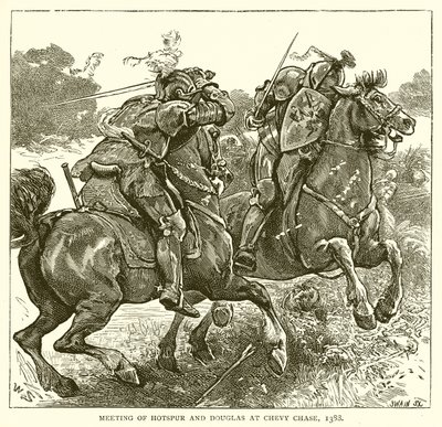 Möte mellan Hotspur och Douglas på Chevy Chase, 1388 av English School