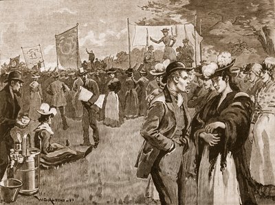 Möte av tvättkvinnor i Hyde Park, 1891, illustration från Cassells Illustrated History of England (sepiafoto) av English School
