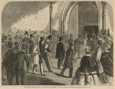 Medlemmar av Commons vid den privata dörren till huset i Westminster Hall av English School
