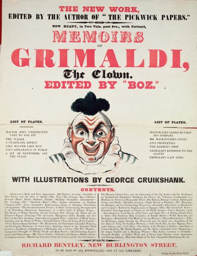 Memoirs of Grimaldi the clown, med illustrationer av George Cruikshank, 1888 litho) av English School