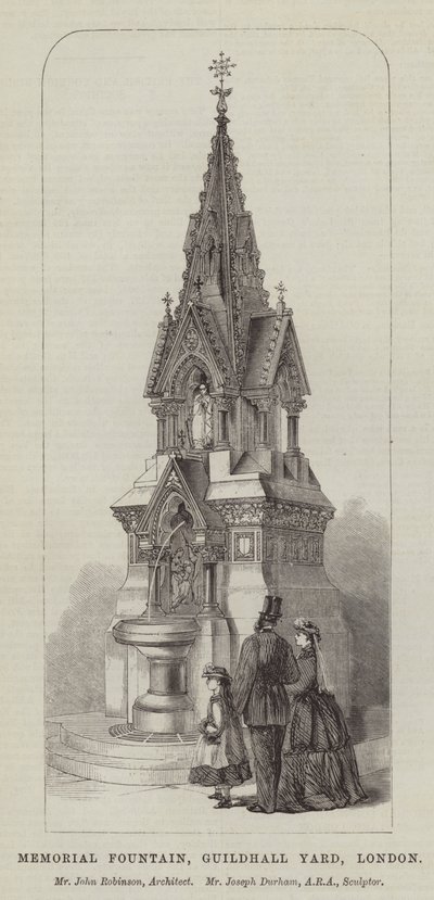 Memorial Fountain, Guildhall Yard, London, Mr John Robinson, arkitekt, Mr Joseph Durham, ARA, skulptör (gravyr) av English School