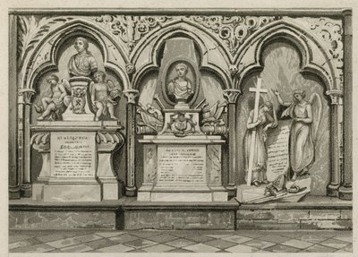Minnesmärken och statyer i Westminster Abbey, London av English School