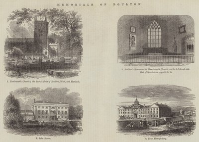 Minnesmärken över Boulton (gravyr) av English School
