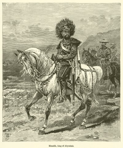Menelik, kung av Abessinien (gravyr) av English School