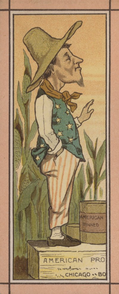 Illustration av meny: Amerikansk konserverad mat (färglitografi) av English School