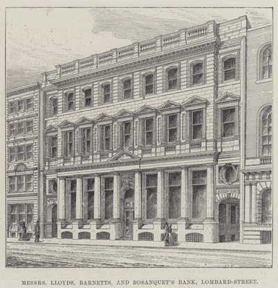 Mrs Lloyds, Barnetts och Bosanquet Bank, Lombard-Street (gravyr) av English School