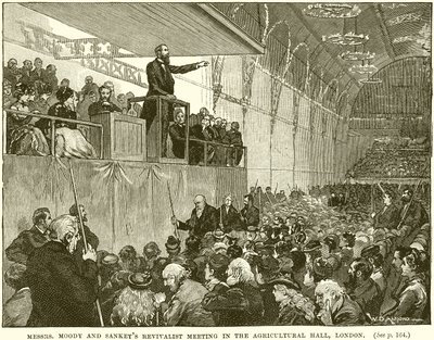 Herrar Moody och Sankeys Revivalist möte i Agricultural Hall, London av English School
