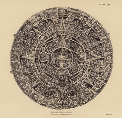 Mexiko: Den aztekiska kalenderstenen (gravyr) av English School