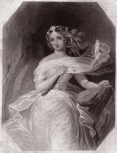 Miranda (The Tempest - La Tempete) i - "" Galerie des femmes de Shakespeare, samling av fyrtiofem seriösa porträtt av de första konstnärerna i London, berikade av kritiska och litterära notiser""" runt 1838 - från "" Gallery of the women av Shakespeare, av English School