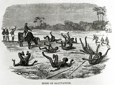 Mode of Salutation, illustration från "Great African Travellers, from Mungo Park to Livingstone and Stanley", en roman av William H.G. Kingstone, första gången publicerad 1874. av English School