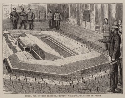 Modell för Modern Redoubt, som visar trådförvecklingar framtill (gravyr) av English School