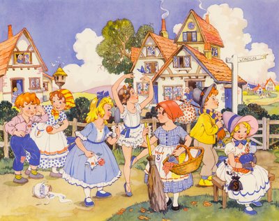 Måndagens barn är ett vackert ansikte (färglitografi) av English School