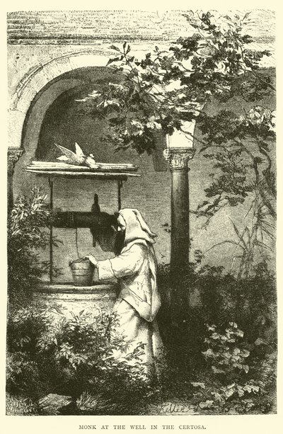 Munk vid brunnen i Certosa av English School