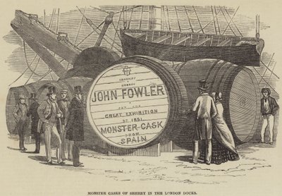 Monsterfat av Sherry i London Docks (gravyr) av English School