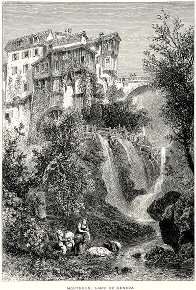 Montreux, Genèvesjön (gravyr) av English School