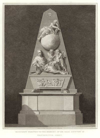 Monument uppfört till minnet av Sir Isaac Newton i Westminster Abbey av English School