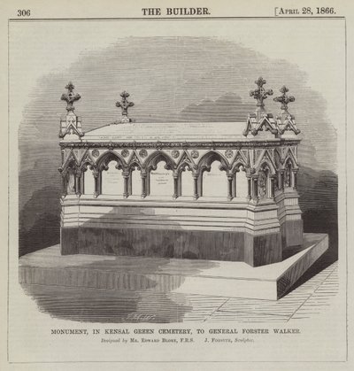 Monument, på Kensal Green Cemetery, till General Forster Walker, designat av Mr Edward Blore, FRS … (gravyr) av English School