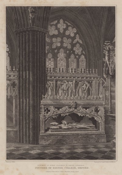 Monument över biskop Stapledon, grundare av Exeter College, Oxford, i Exeter Cathedral (gravyr) av English School