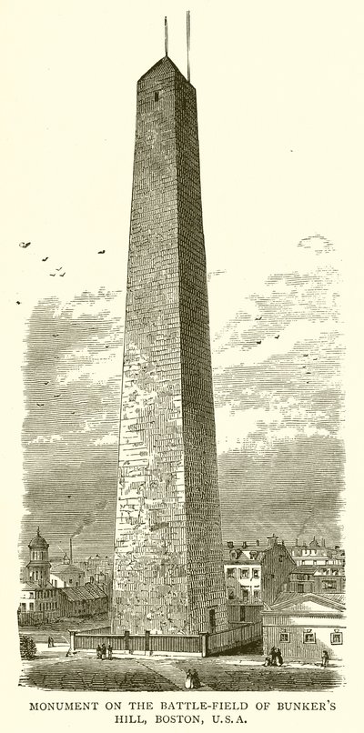 Monument på slagfältet vid Bunkers Hill, Boston, U.S.A. av English School