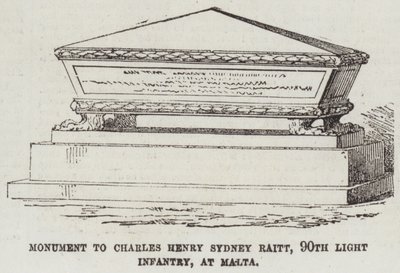 Monument till Charles Henry Sydney Raitt, 90:e lätta infanteriet, på Malta (gravyr) av English School