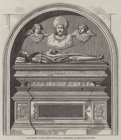 Monument till Dr John Yonge, av Torrigiani, i Rolls Chapel (gravyr) av English School