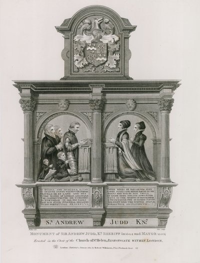 Monument till Sir Andrew Judd, sheriff och borgmästare, i St Helens Bishopsgate, London av English School