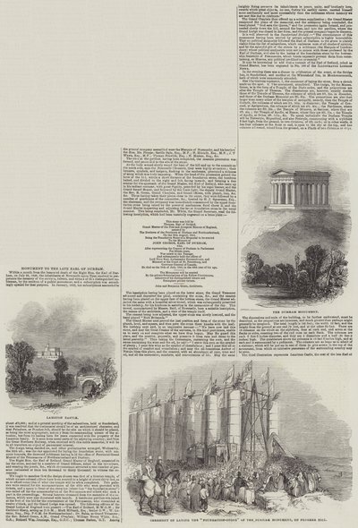 Monument till den sene earlen av Durham (gravyr) av English School