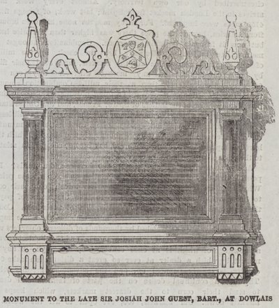Monument till den avlidne Sir Josiah John Guest, Baronet, vid Dowlais (gravyr) av English School