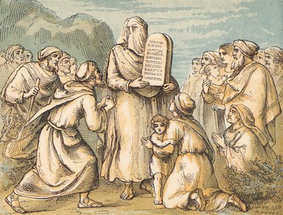 Moses Veiled (färgad gravyr) av English School