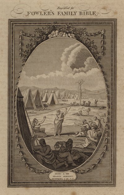 Moses and the Brazen Serpent, Numbers, Kapitel 21, Vers 9 (gravyr) av English School