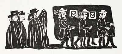 Mother Bunches Funeral, illustration från Chapter-books of the artonde århundrade av John Ashton, pub. 1882 av English School